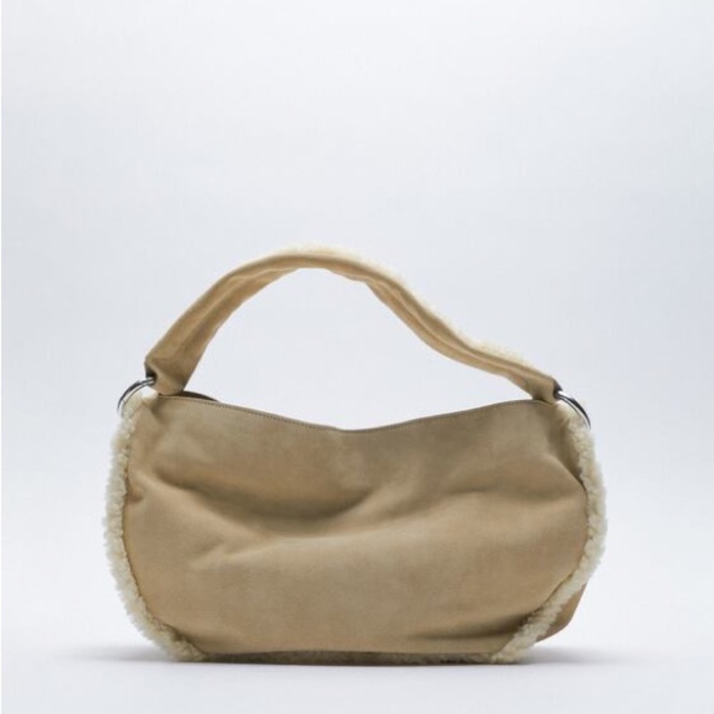 BRAND NEW WITH TAG ZARA FAUX SHEARLING SPLIT SUEUDE SHOULDER BAG